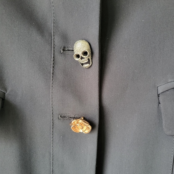 Twin Set Simona barbieri black casual blazer with skull and rose buttons Sz XL - Picture 3 of 16